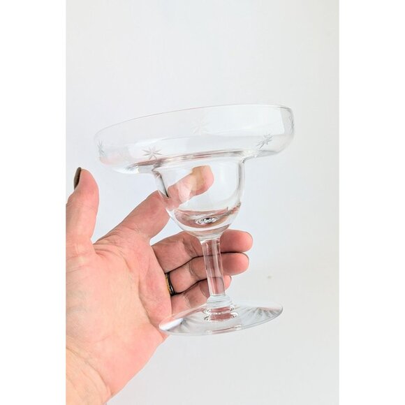 Set of 2 Vintage Margarita Glasses Pair of Elegant Etched Star 1960s Stemware - Picture 3 of 7